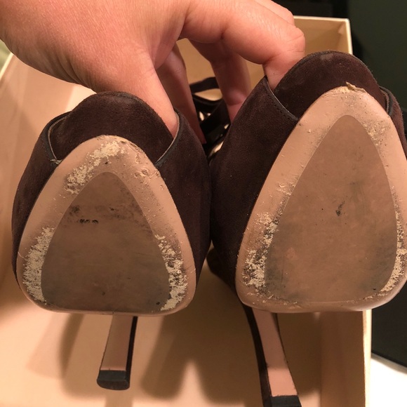 Prada Brown Suede Lace-Up Style Heeled Sandal - Picture 7 of 8